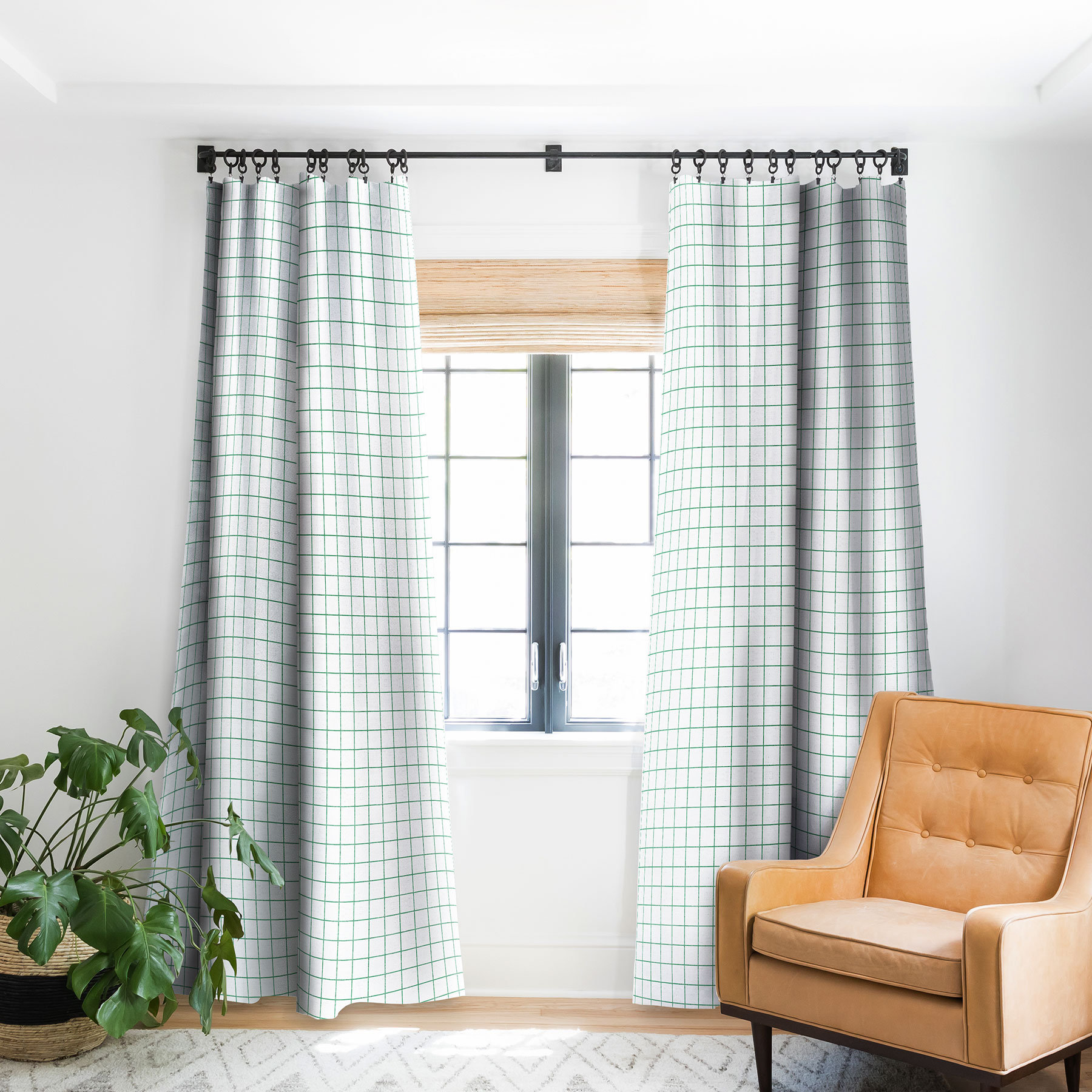 East Urban Home Holli Zollinger French Linen Grid Emerald Blackout