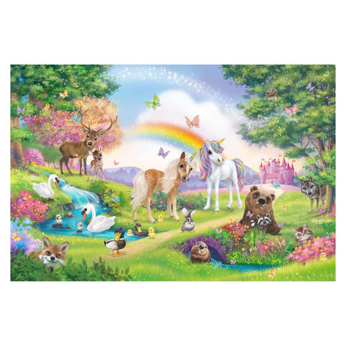 Animal Club International - Magical Forest with Unicorn 2.9m x 4.32m Textured Matte Peel & Stick Wall Mural East Urban Home