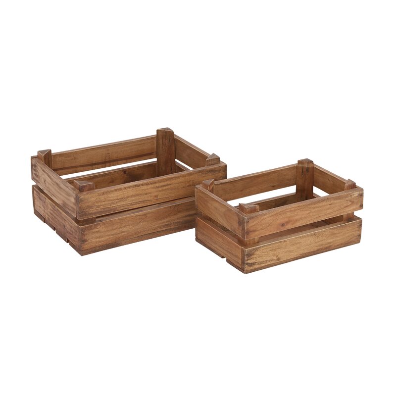 Cole & Grey 2 Piece Storage Solid Wood Crate Set