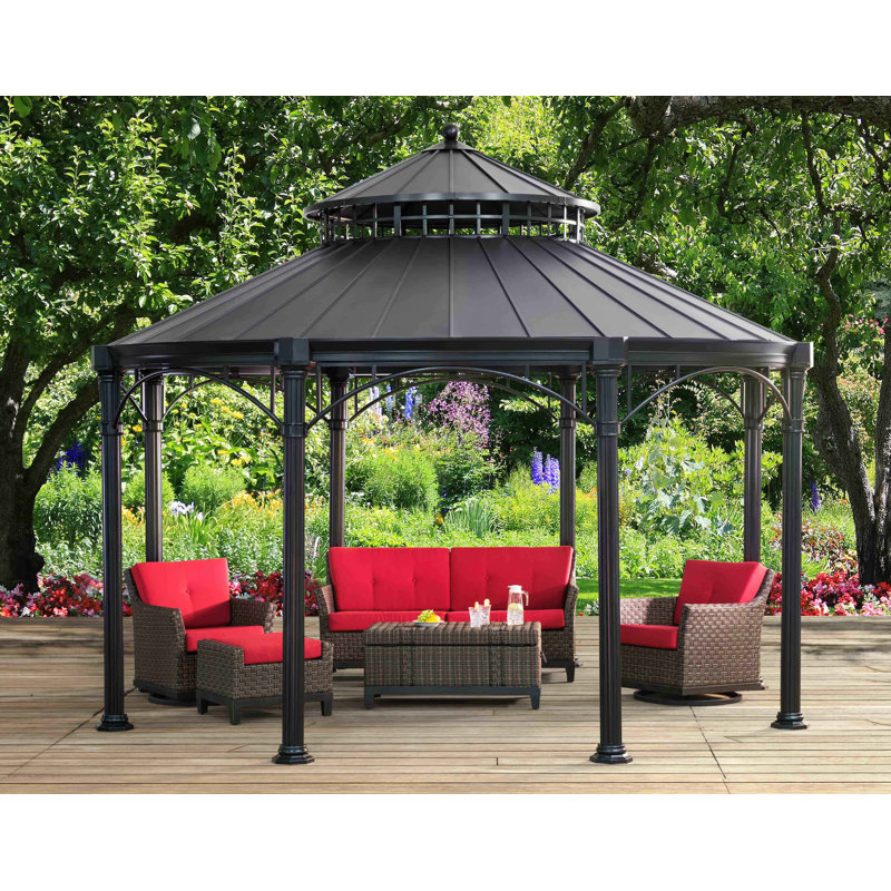 Sunjoy Windsor 14 5 Ft W X 14 Ft D Metal Patio Gazebo Wayfair