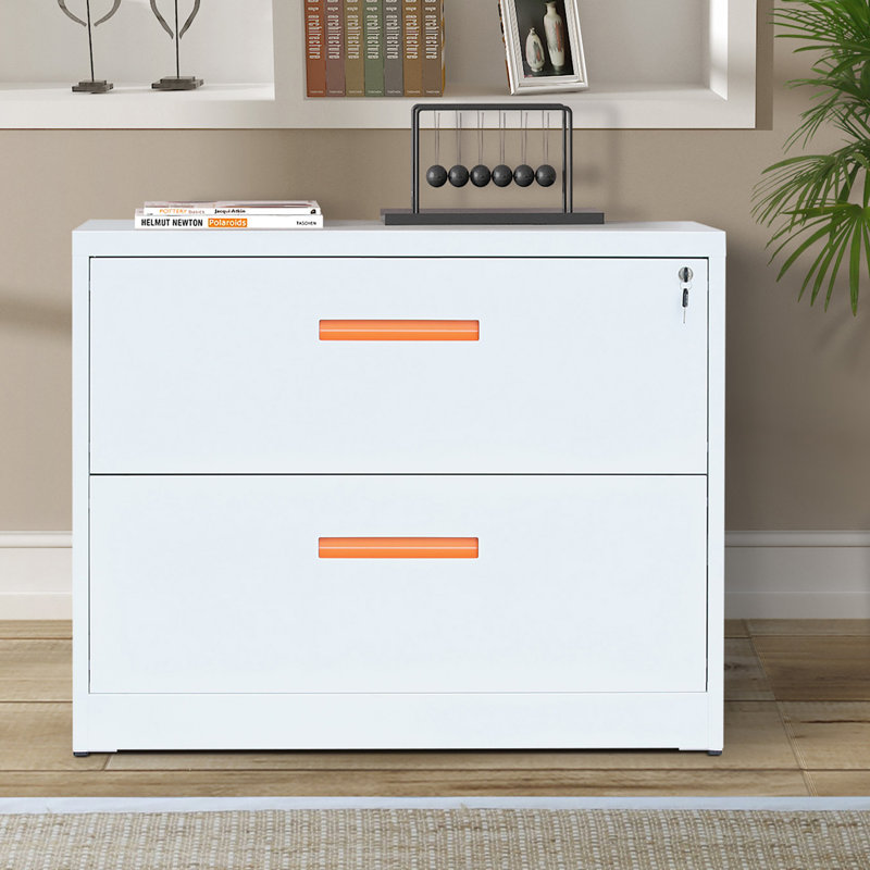 Inbox Zero Metal Lateral File Cabinet With Lock Orange White 35 4w 28 4h 17 7d 2 Drawers Wayfair Ca