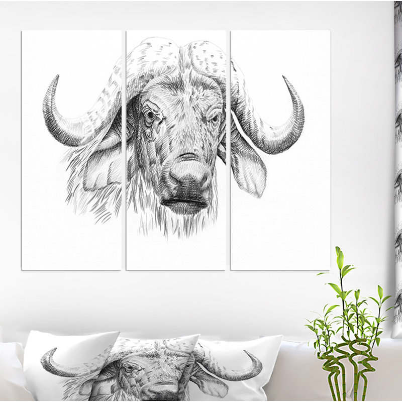 East Urban Home Pencil Buffalo Sketch In Black And White Oil