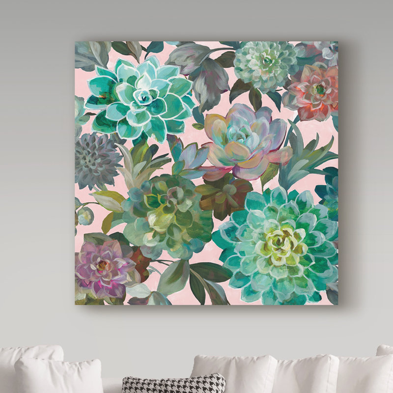 Bungalow Rose Floral Succulents V2 Crop On Pink Acrylic Painting