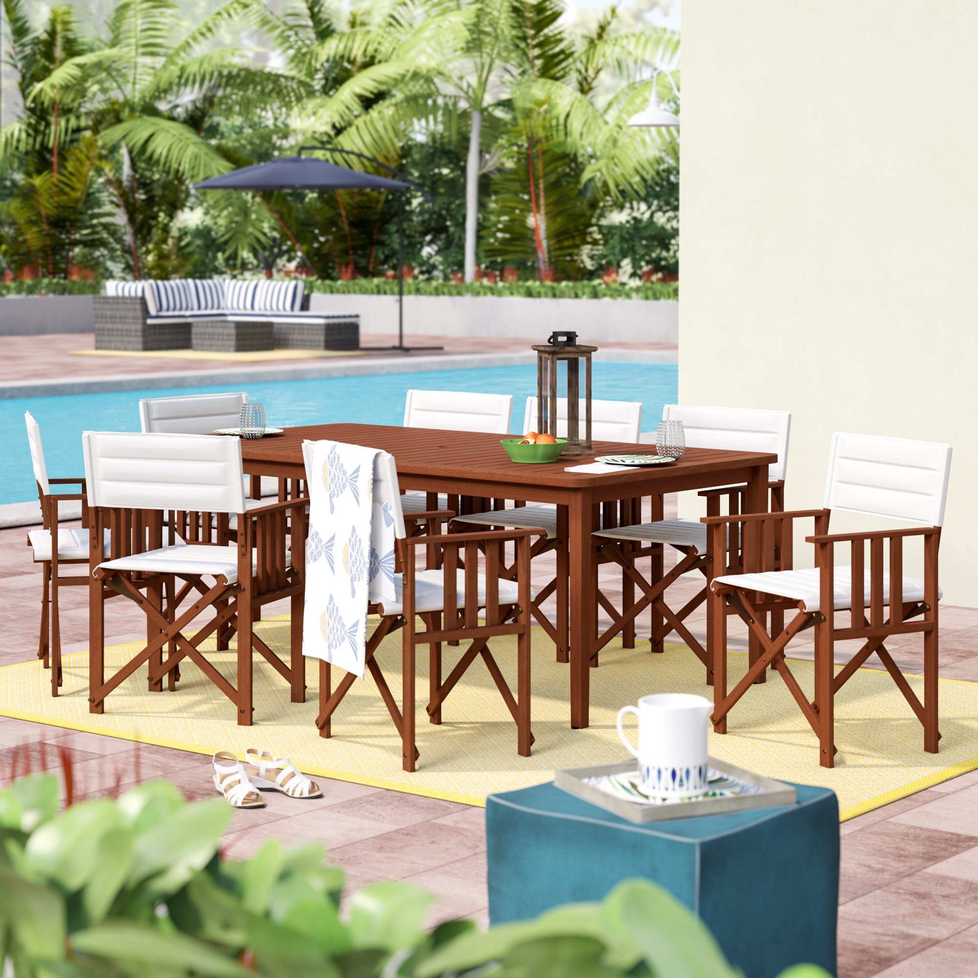 Beachcrest Home Sanor Extendable Patio 9 Piece Dining Set Wayfair