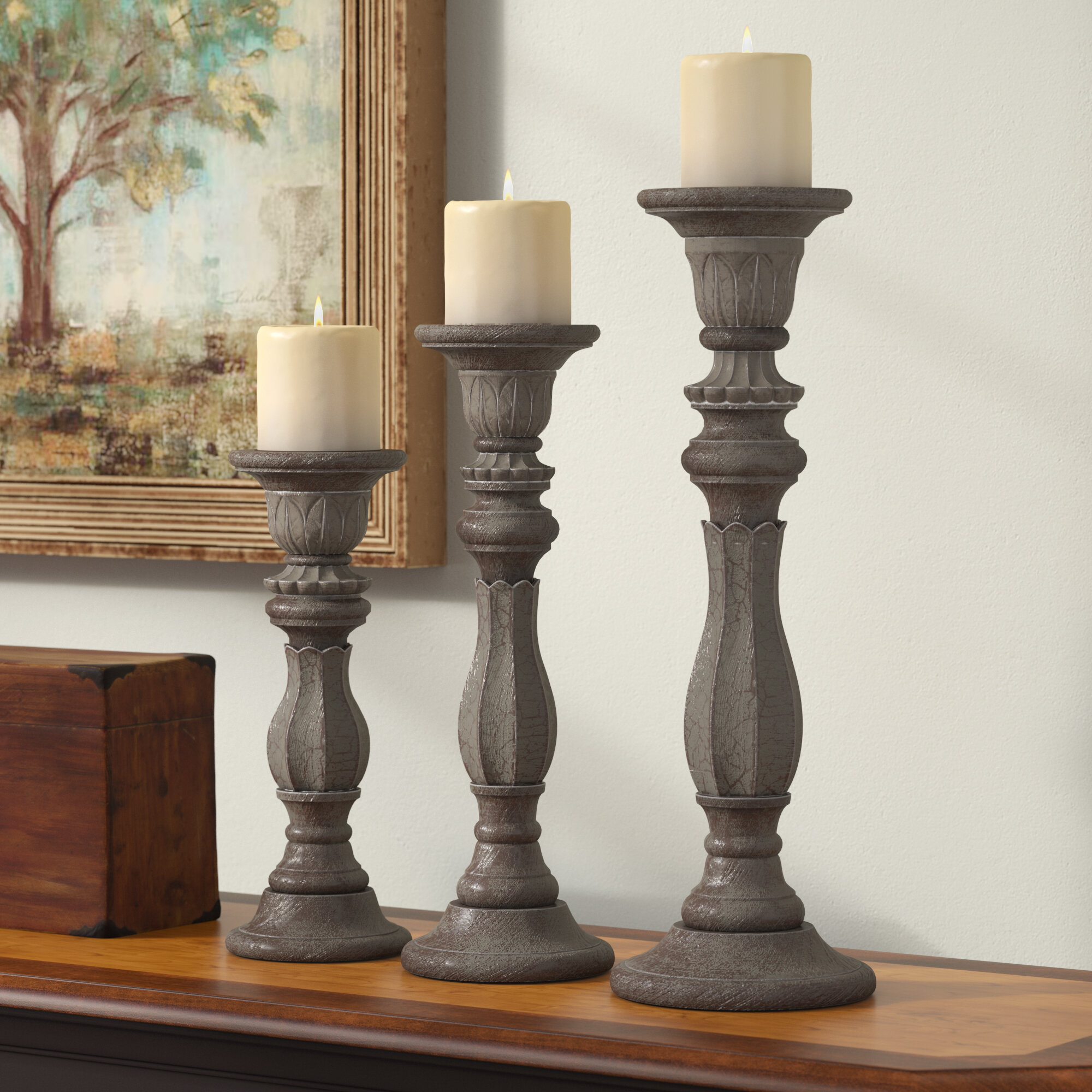 Darby Home Co 3 Piece Wood Candlestick Set & Reviews | Wayfair