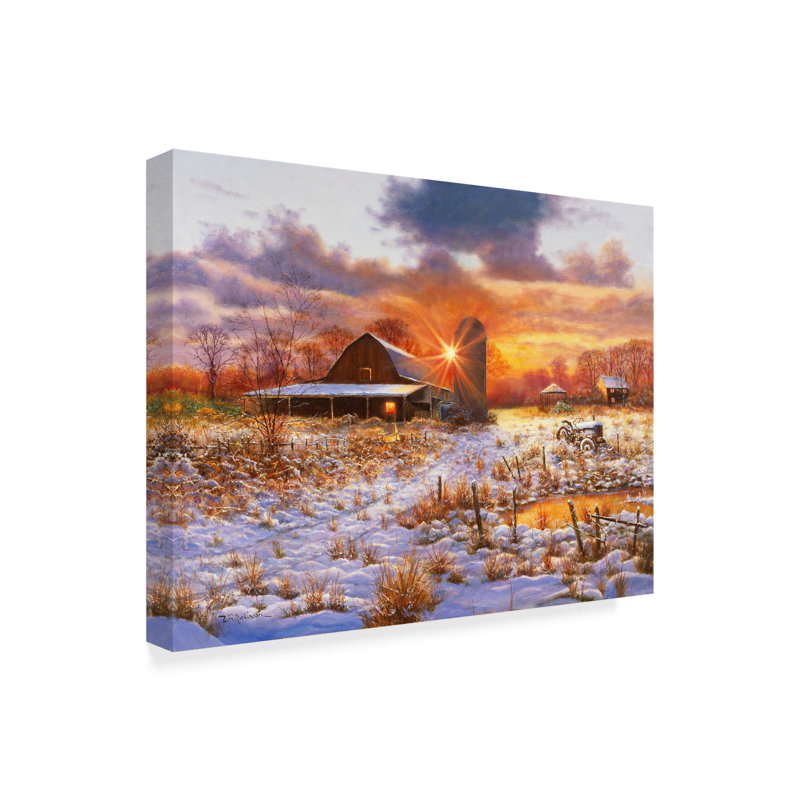 Gracie Oaks Snow Barn Oil Painting Print On Wrapped Canvas Wayfair
