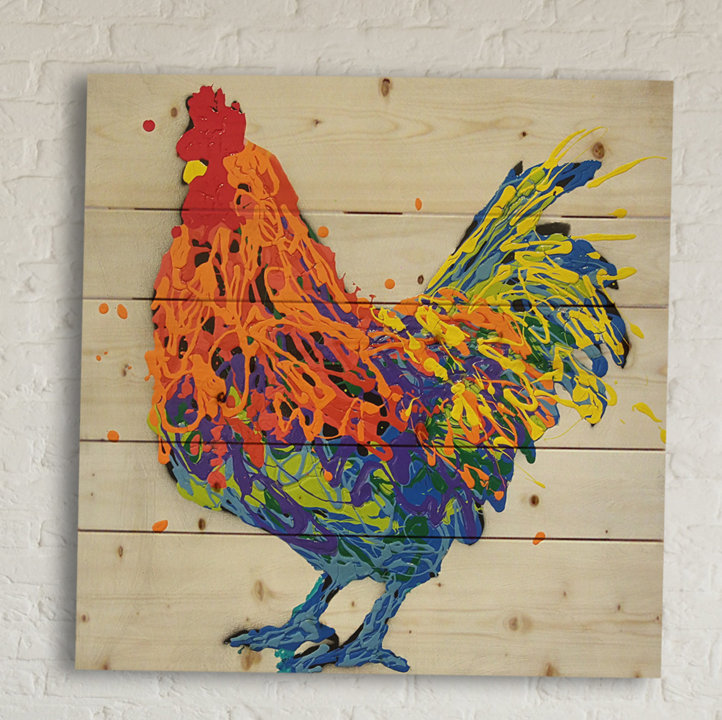 August Grove Oliver The Rooster Acrylic Painting Print On Wood