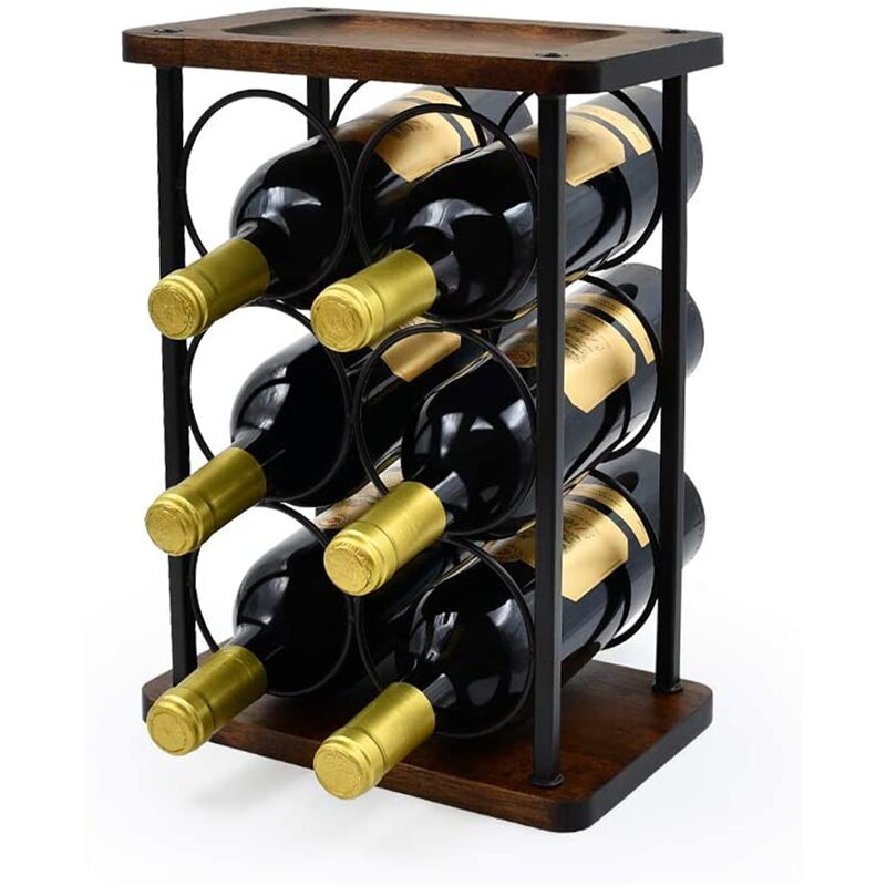 Prep & Savour Countertop Wine Rack,6 Bottles Wood Tabletop Liquor ...