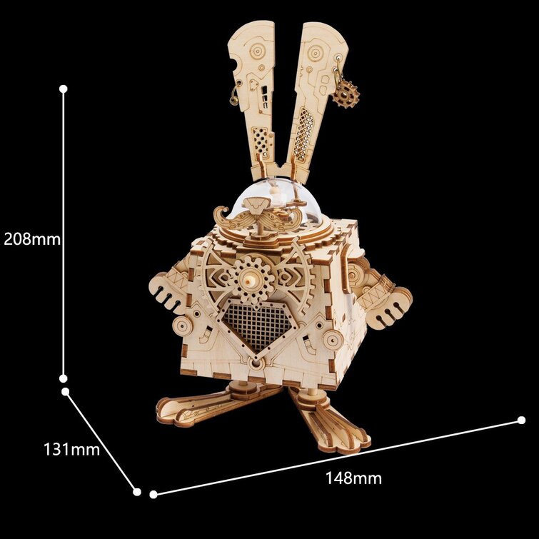 ROKR 3D Assembly Wooden Puzzle Bunny Steam Punk Music Box Models Kits to Build,
