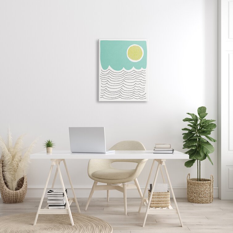 24 x 30 Blue Stupell Industries Sun Rising Over Ocean Waves Abstract Dotted Lines Designed by Jen Bucheli Canvas Wall Art 