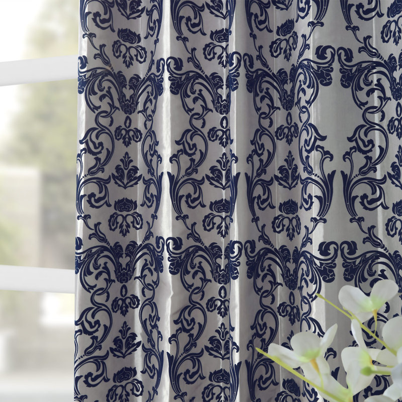 House Of Hampton Hervey Firenze Fern Flocked Faux Silk Damask Room Darkening Thermal Rod Pocket Single Curtain Panel Reviews Wayfair Hervey Firenze Fern Flocked Faux Silk