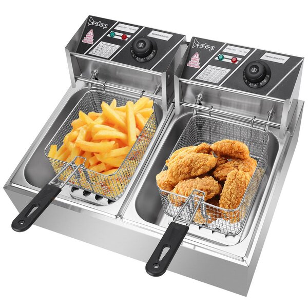 Electric Fryer with Basket Safe Stainless Steel Fish Fryer with Drain Hook Oil Thermostat Cool Touch Handle Removable Lid with View Window 2.5L Oil Capacity Deep Fat Fryers with Timer Deep fryer 