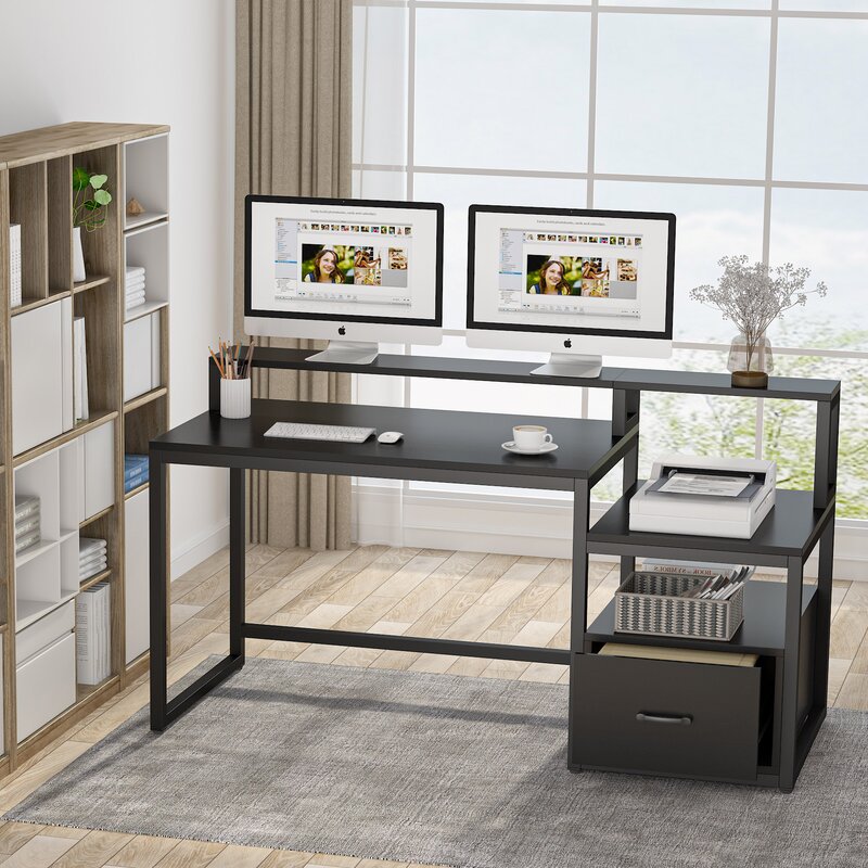 Inbox Zero Large Home Office Desk with Hutch & Reviews | Wayfair