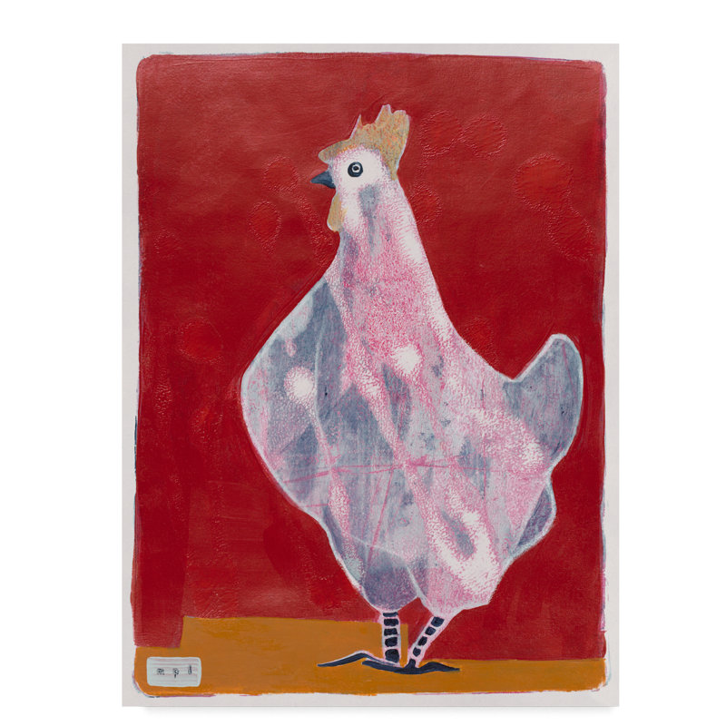 Winston Porter White Hen Red Background Acrylic Painting Print