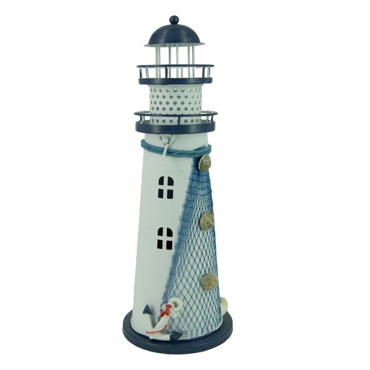 Mediterranean Lighthouse Iron Candle LED Light sailboat Shell Home Table Decor !
