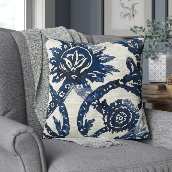 dark blue and light gold fern design fabric cushion cover 