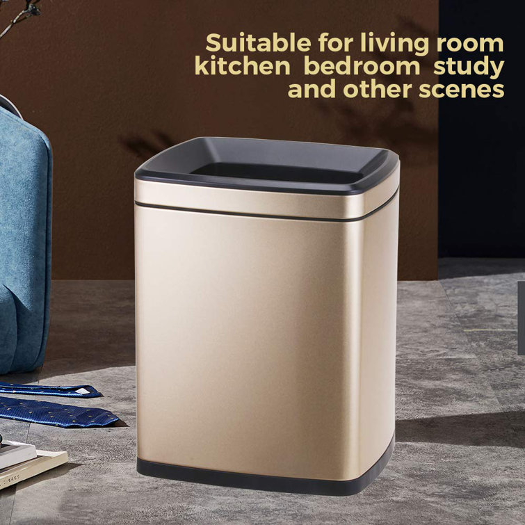 Stainless Steel Rectangular Trash Can, Living Room, Kitchen Trash Can,  Office, Garbage Cans, Double Bin (4 Gallon Champagne Goldï¼Œ12.2In Long 9.4In  ...