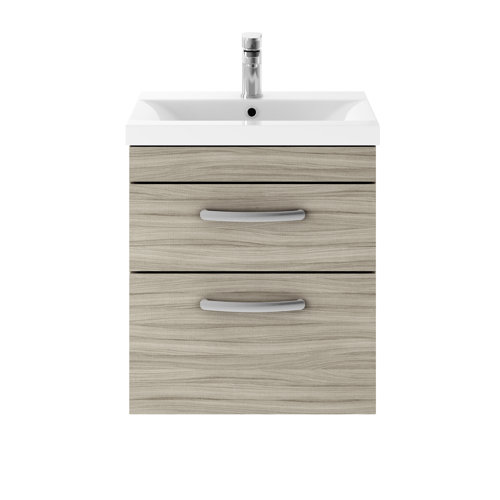 Vasari Vista Driftwood Double Drawer Wall Hung Vanity Unit & Mid Edge Basin - 500mm Width