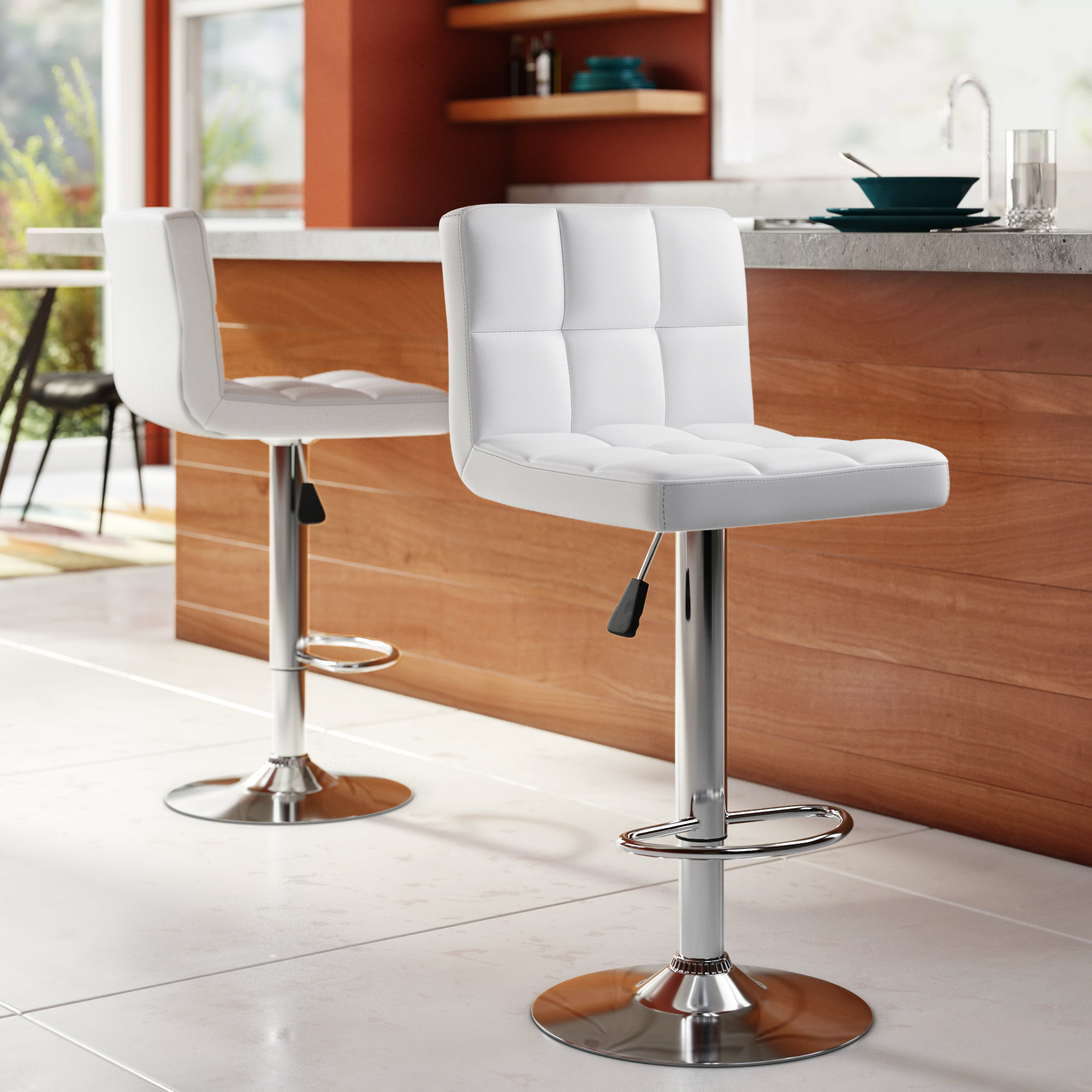 Extra Comfort Bar Stool With Low Back Support Adjustable 360 Swivel Set Of 2