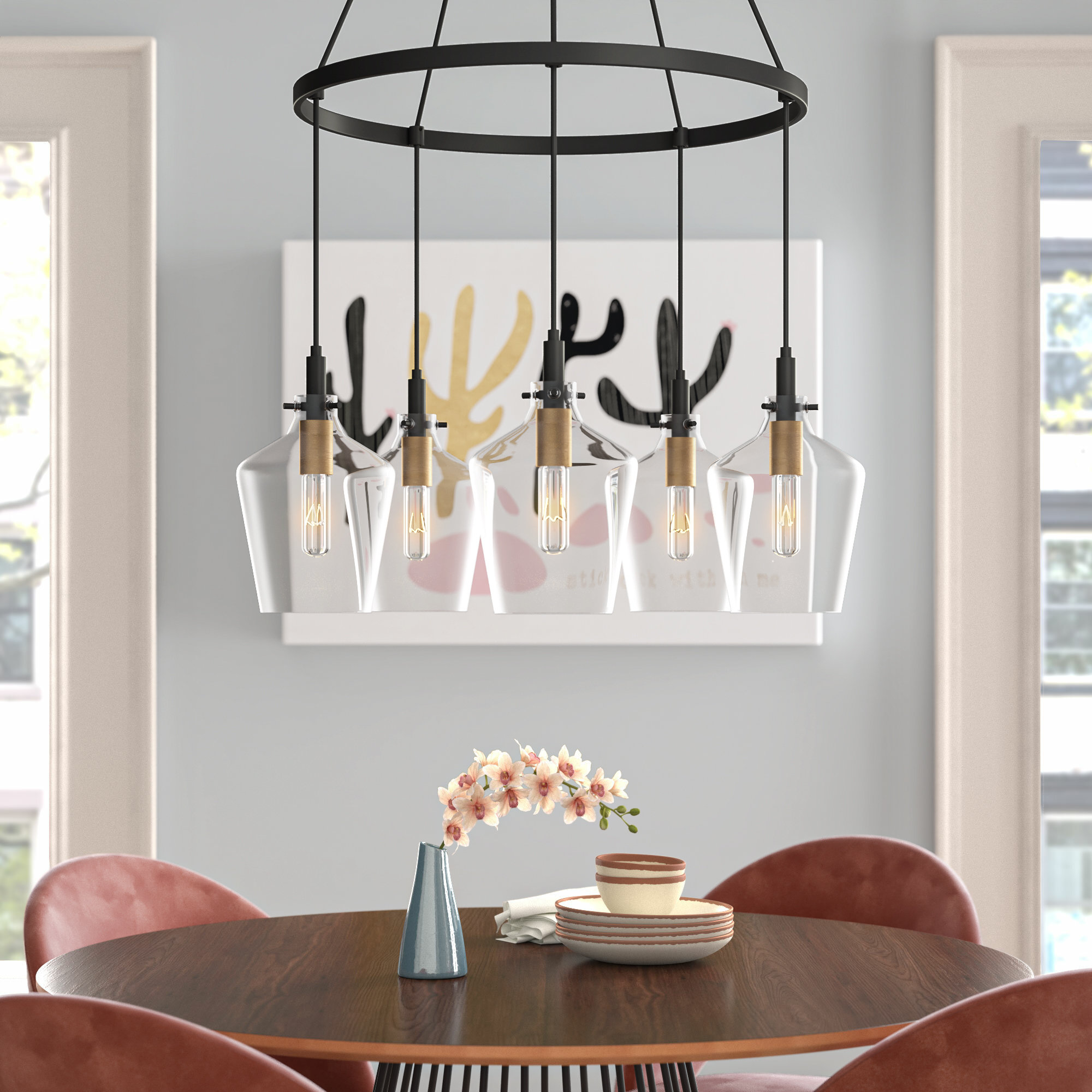 Wade Logan Caitlin 5 Light Shaded Wagon Wheel Chandelier Wayfair