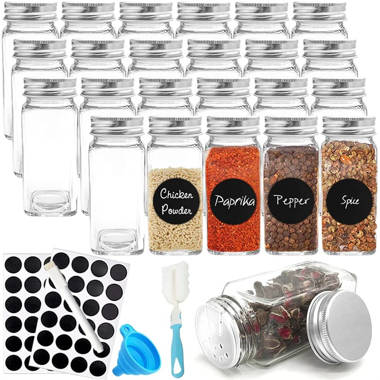 25 Pcs Glass Spice Jars Bottles Square Empty Spice Containers Shaker Lids&Labels 