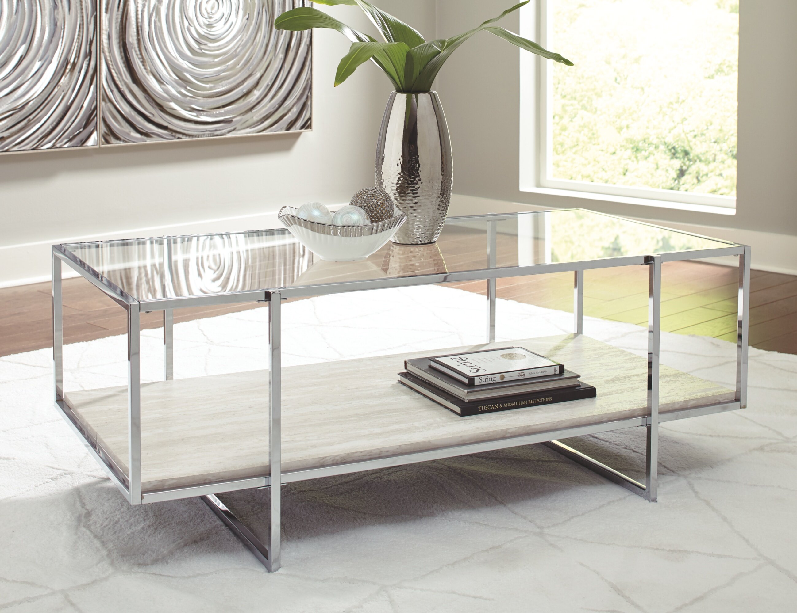 Glass Top Metal Frame Cocktail Coffee Table With Double X Designs Chrome Finish Coffee Tables