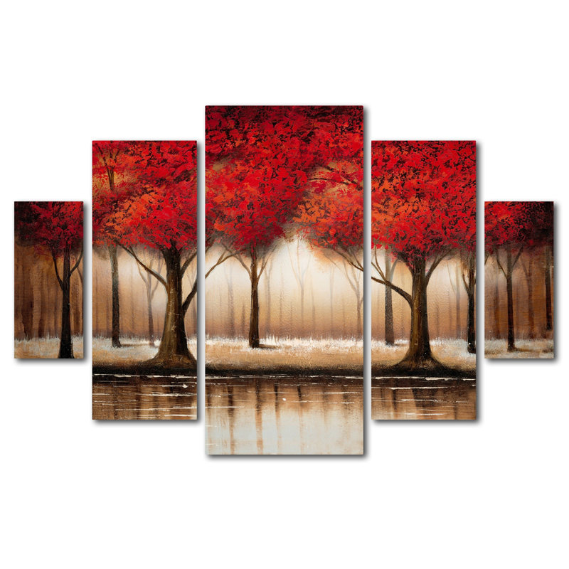 Trademark Art Parade of Red Trees by Rio Framed 5 Piece ...