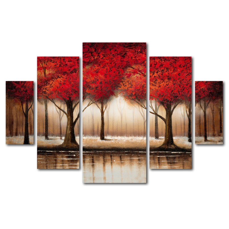 Trademark Art Parade of Red Trees by Rio Framed 5 Piece 