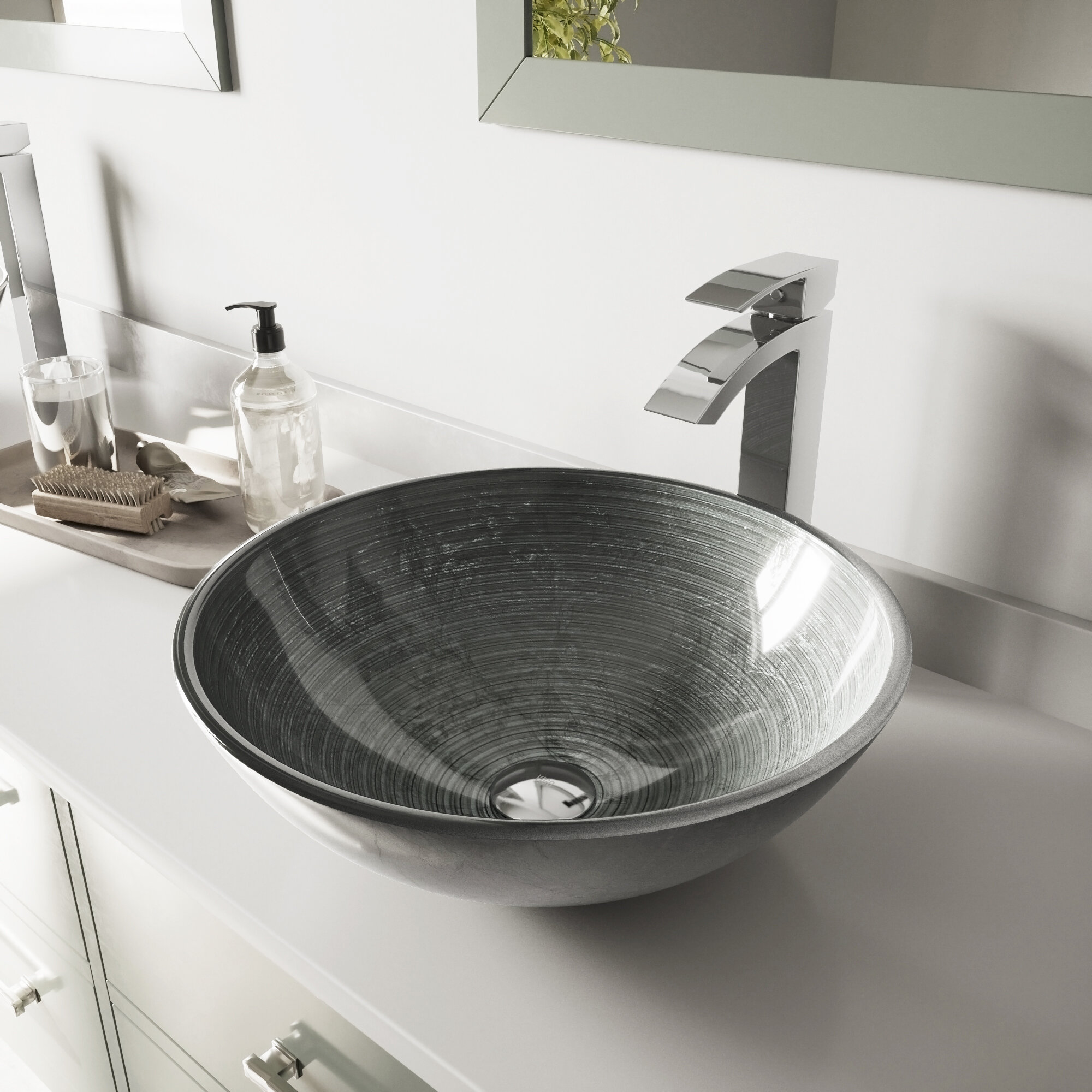 Vigo Simply Gray Tempered Glass Circular Vessel Bathroom Sink With Faucet Reviews Wayfair