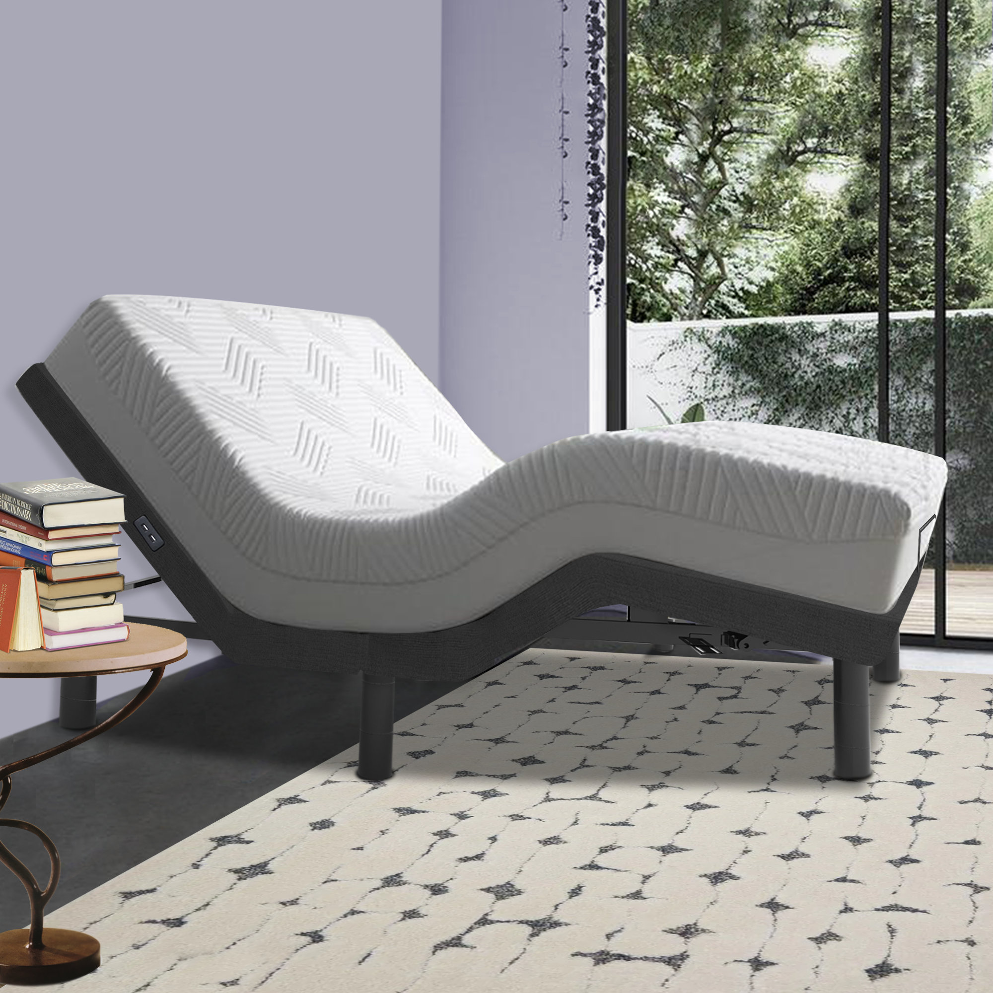 Alwyn Home Beyer MultiAdjusting Bed Base, 2 Programmable Positions, USB Ports, Massage