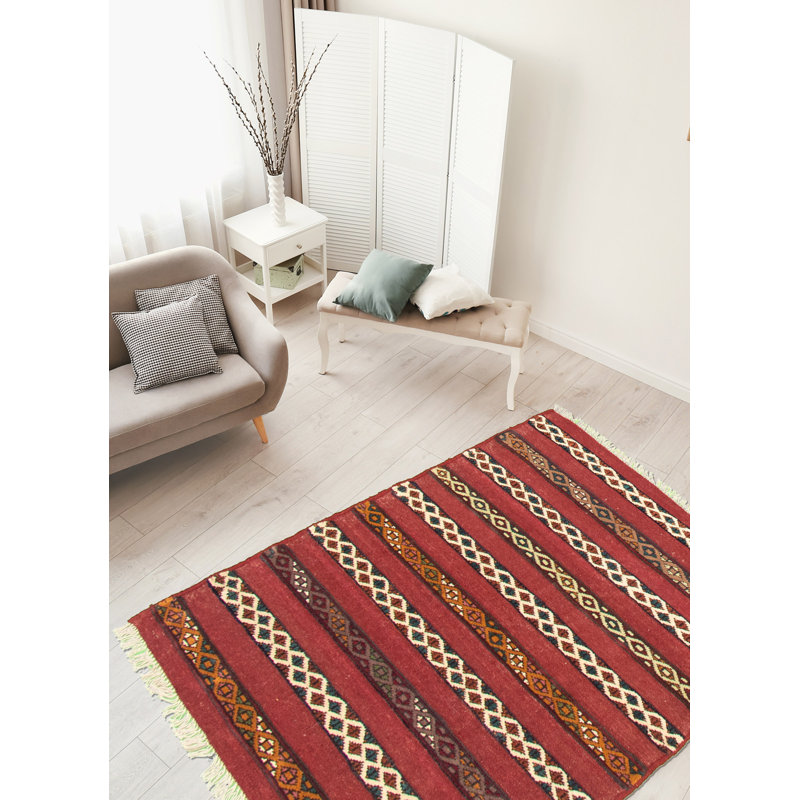 Foundry Select Yonker Hand Knotted Wool Dark Red Beige Rug Wayfair