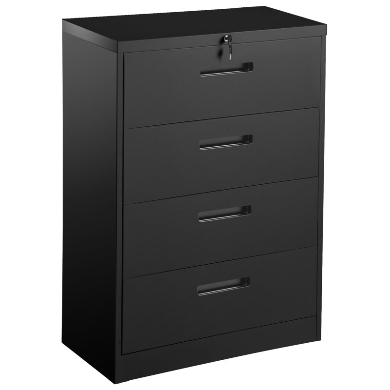 Inbox Zero Homeoffice Lateral File Cabinet Metal Steel Filing Cabinet With Lock Anti Tilt Structure 4 Drawers Assembly Required Black Wayfair Ca