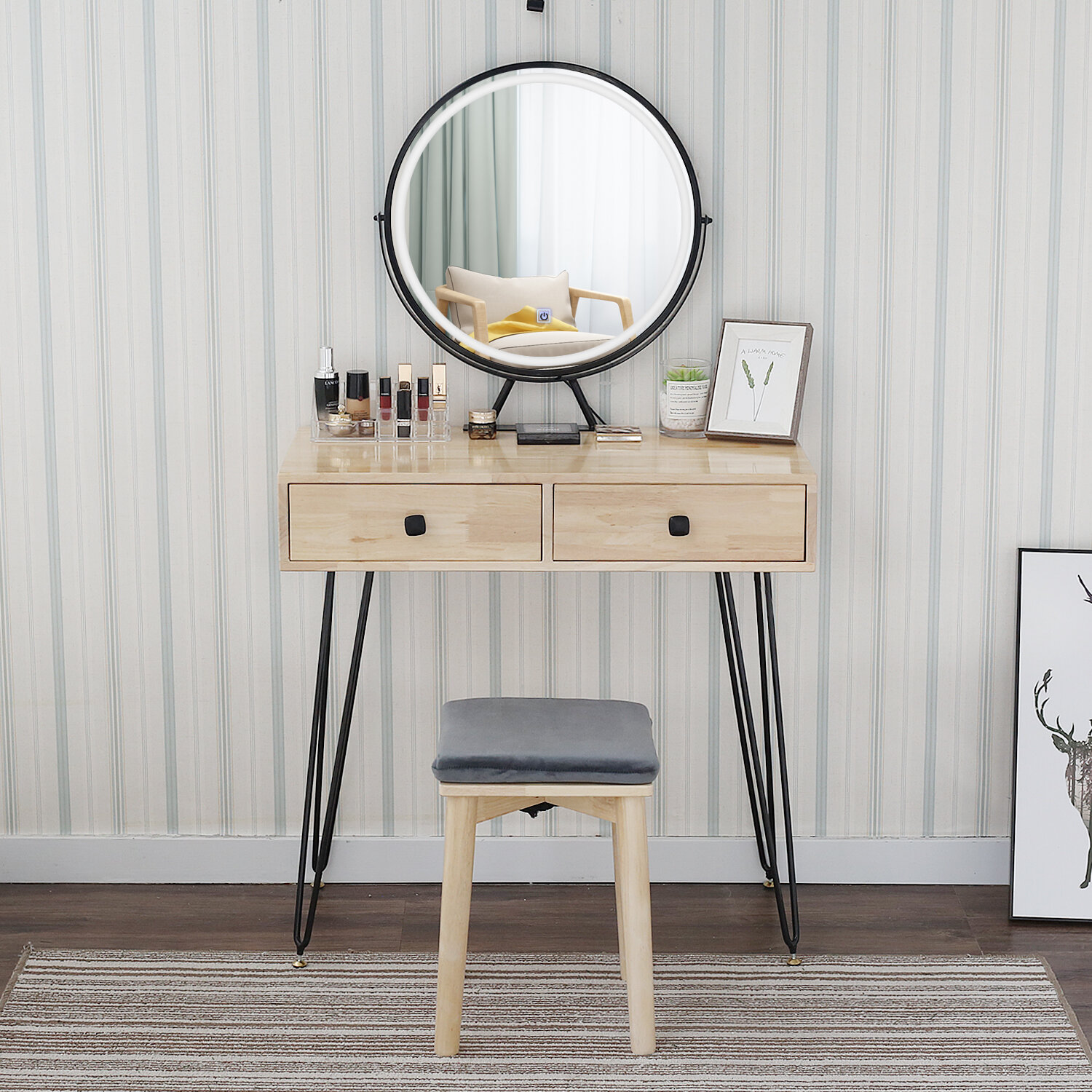 Wade Logan Marinello Solid Wood Vanity Set With Stool And Mirror