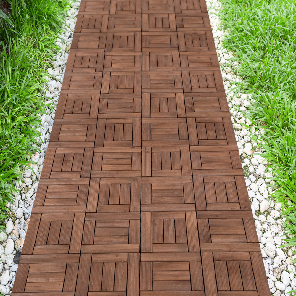 Yaheetech 12" x 12" Wood Interlocking Deck Tile in Brown & Reviews