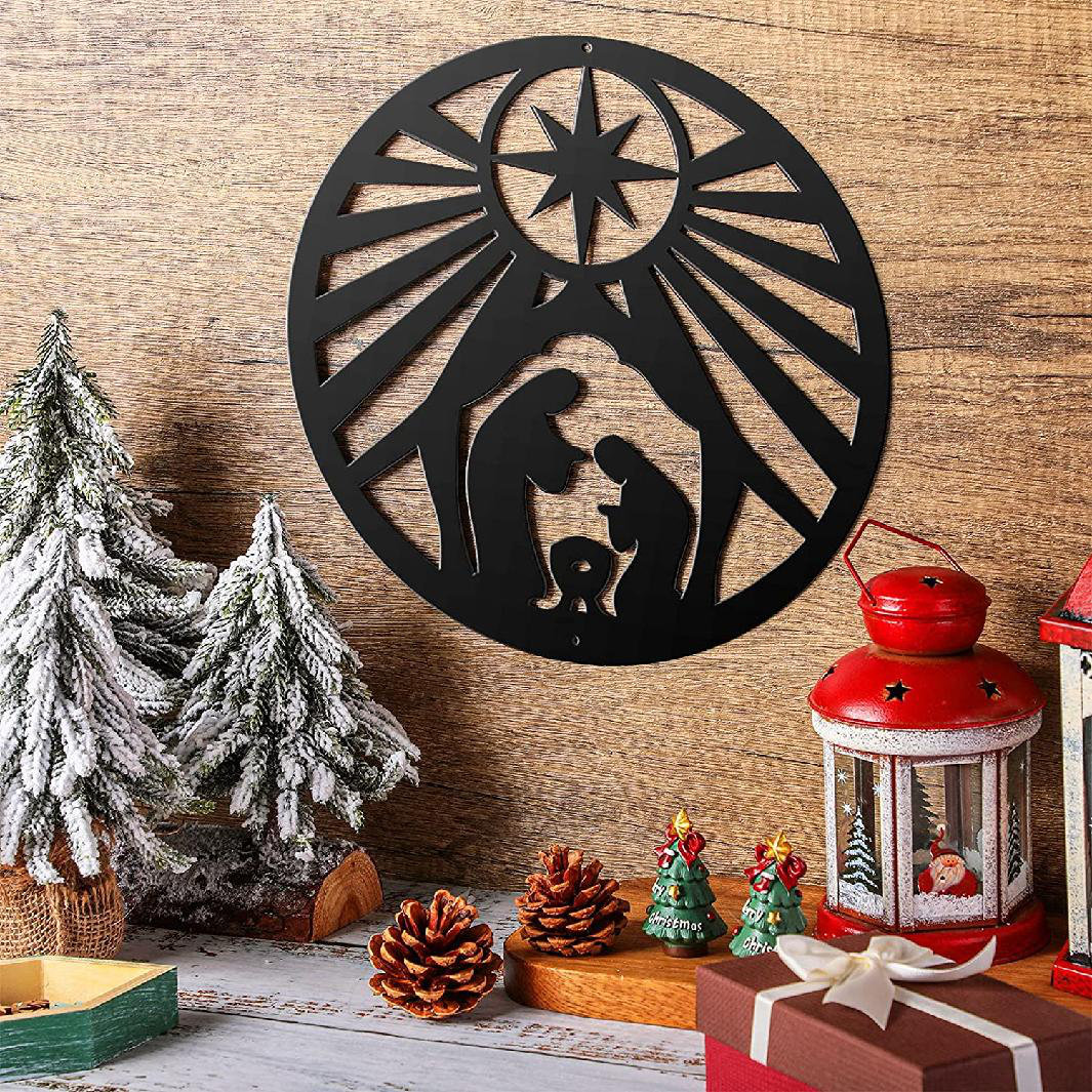 The Holiday Aisle® Christmas Metal Nativity Sign Metal Nativity Scene