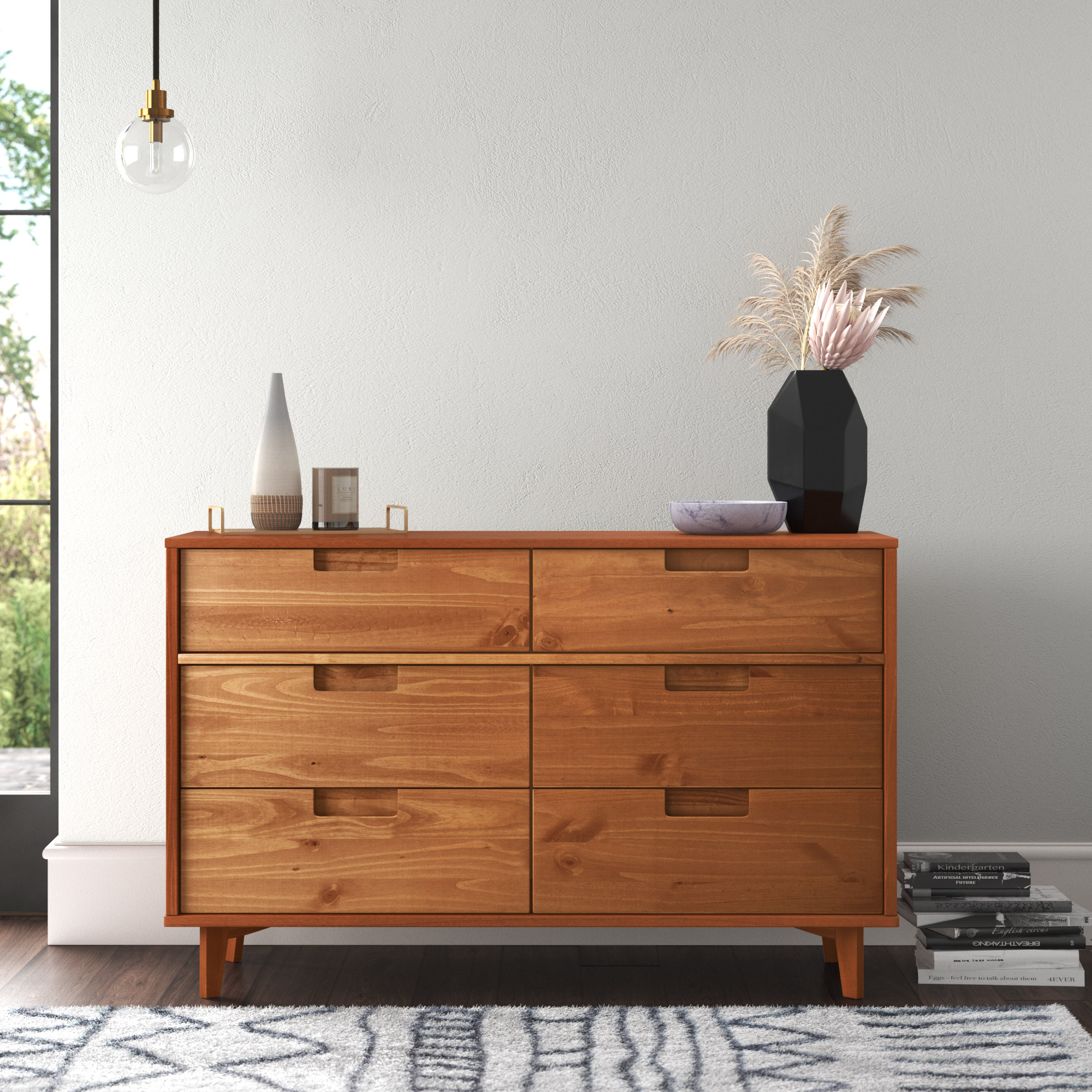 Brown Benjara 5 Drawer Wooden Chest with Angled Legs and Wavy Front 