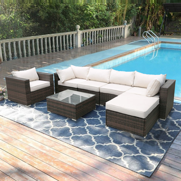 Bay Isle Home Patio Furniture 7 Piece Sectional Seating Group with Cushion & Reviews | Wayfair