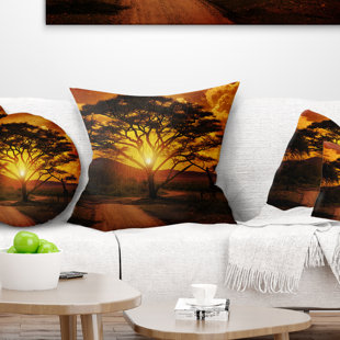 African Decor For Living Room Wayfair African Landscape Printed Sunset With Lonely Tree Throw Pillow