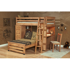 Coffey Twin Over Twin L-Shaped Bunk Beds with Chest and Desk Ends by Harriet Bee