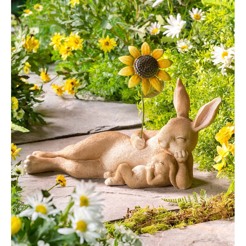 Wind Weather Mama And Baby Bunny Lounging With A Sunflower Statue Reviews Wayfair