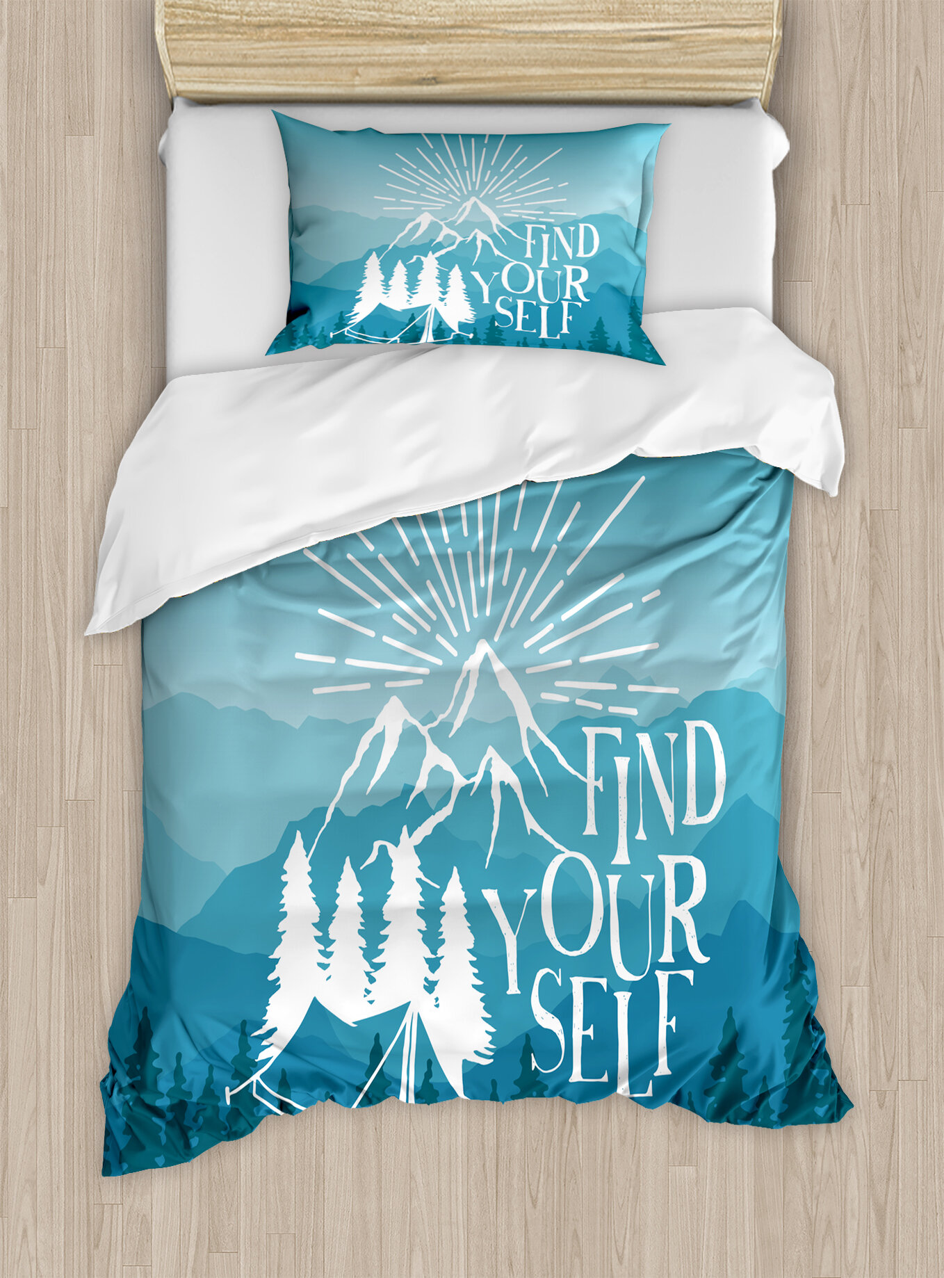 Ambesonne Vintage Mountain Range Silhouette And Pine Trees With