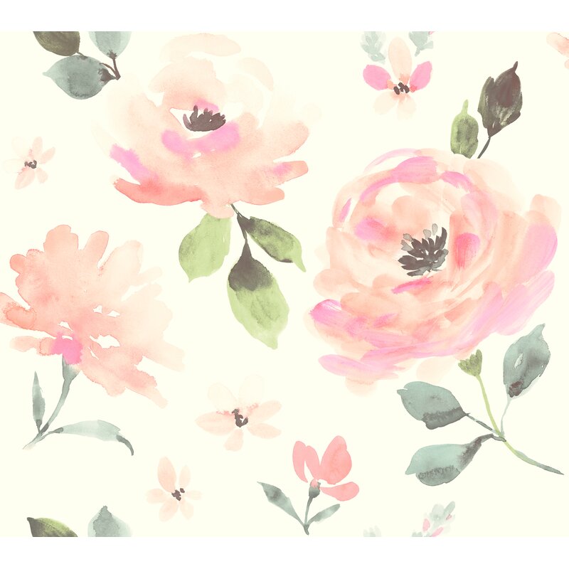Adella 27' L x 27" W Watercolor Blooms Wallpaper Roll