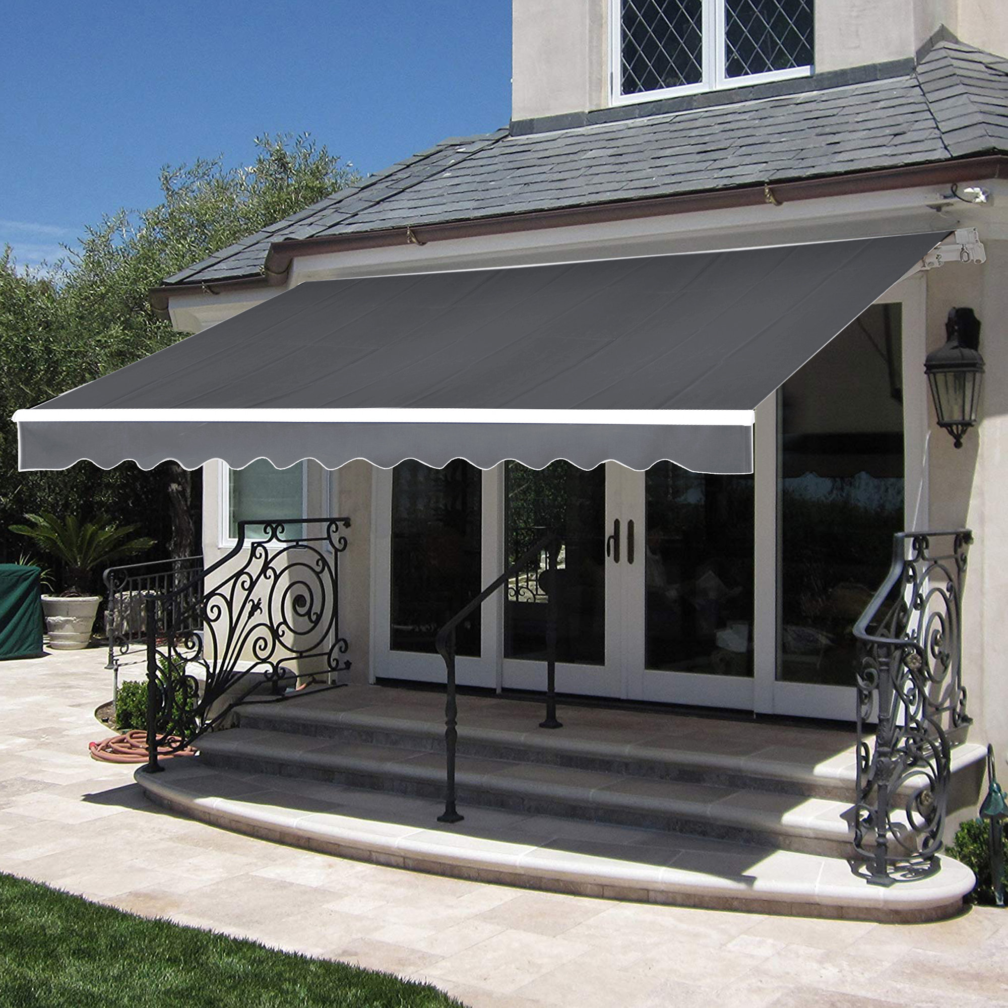 Mcombo Manual 13 Ft W X 8 Ft D Polyester Retractable Standard Patio Awning Reviews Wayfair
