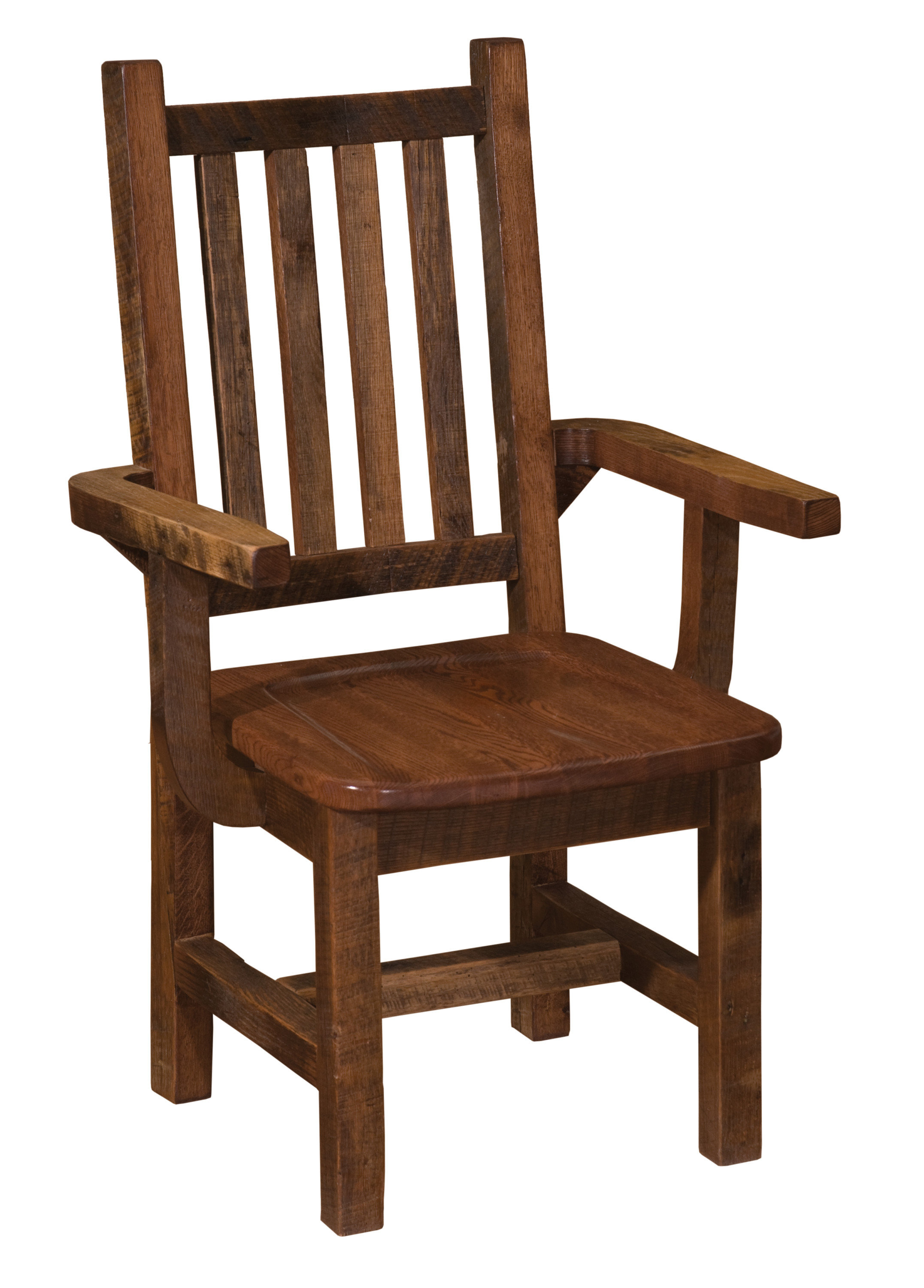 Fireside Lodge Prairie Solid Wood Slat Back Arm Chair in Antique Oak