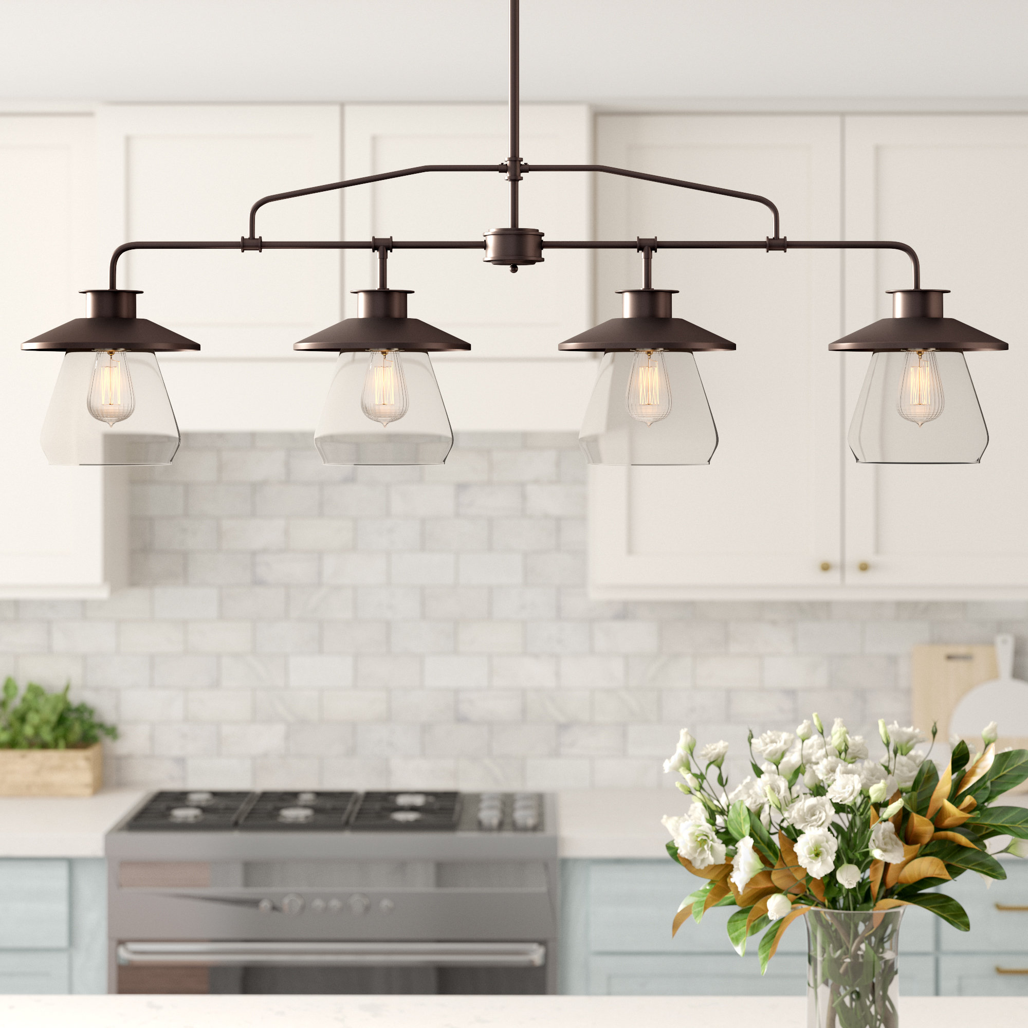 FEMILA 5-Light Kitchen Island Light, Farmhouse Linear Pendant Lighting