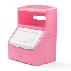 white and pink toy box