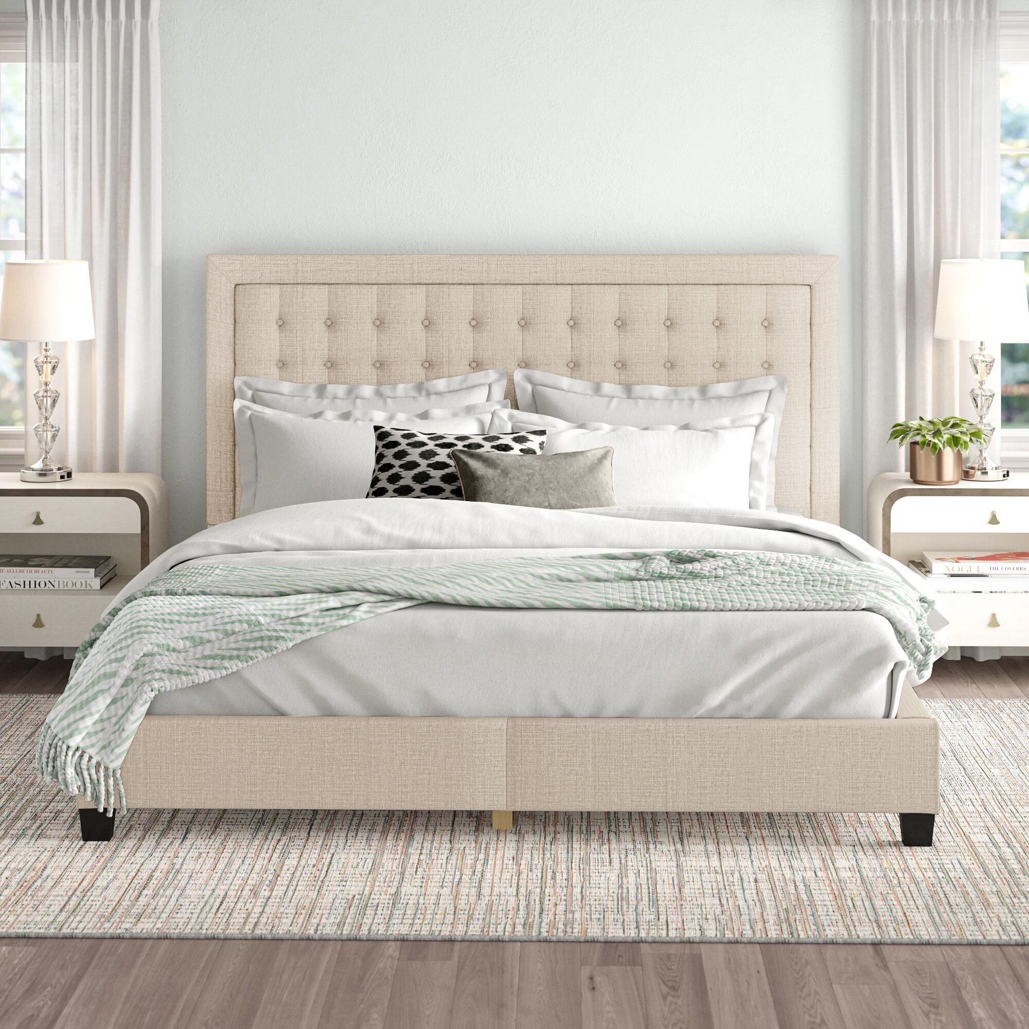 Isolde Grid-tufted Upholstered Panel Bed