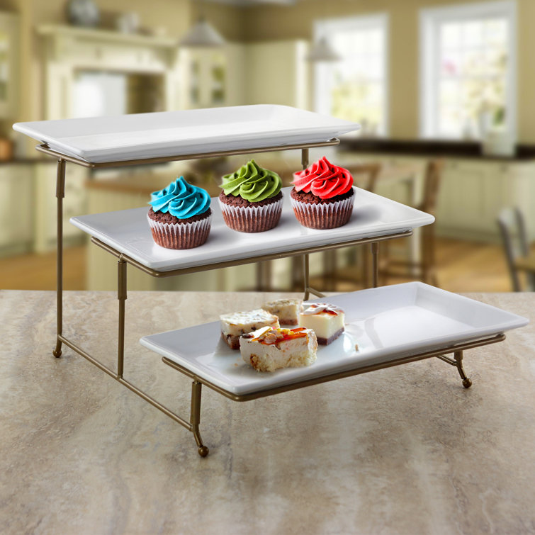 gibson elite gracious dining 3 tier plate set with metal stand