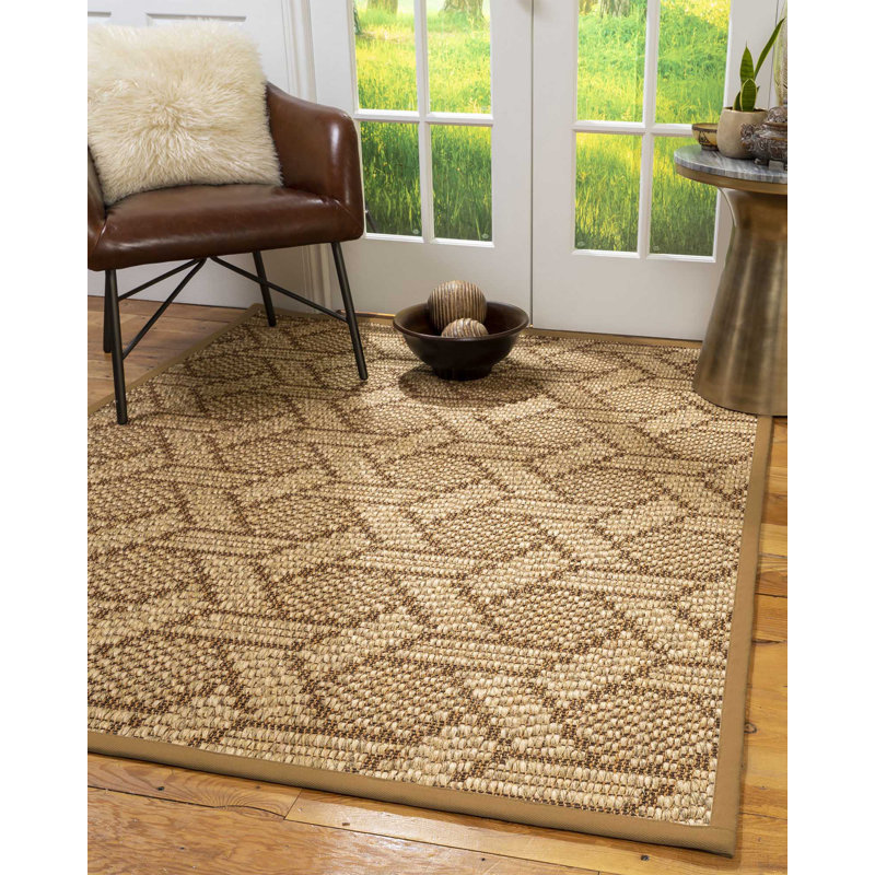 Breakwater Bay Archibald Geometric Hand Hooked Jute Sisal Brown Area Rug Wayfair