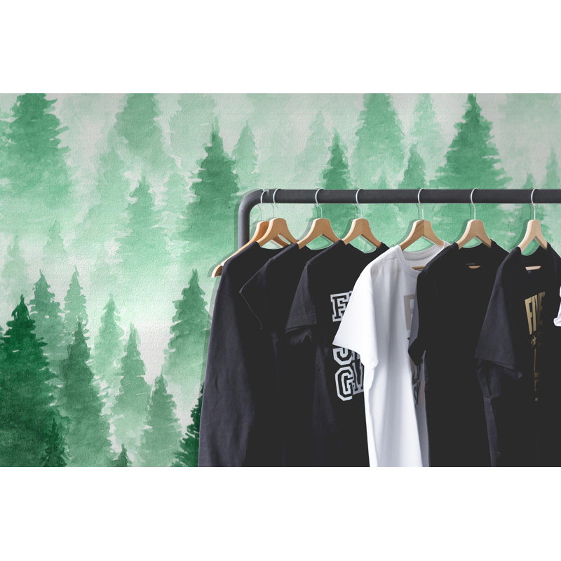 Wrought Studio Argyle Removable Hand Drawn Landscape Foggy Forest